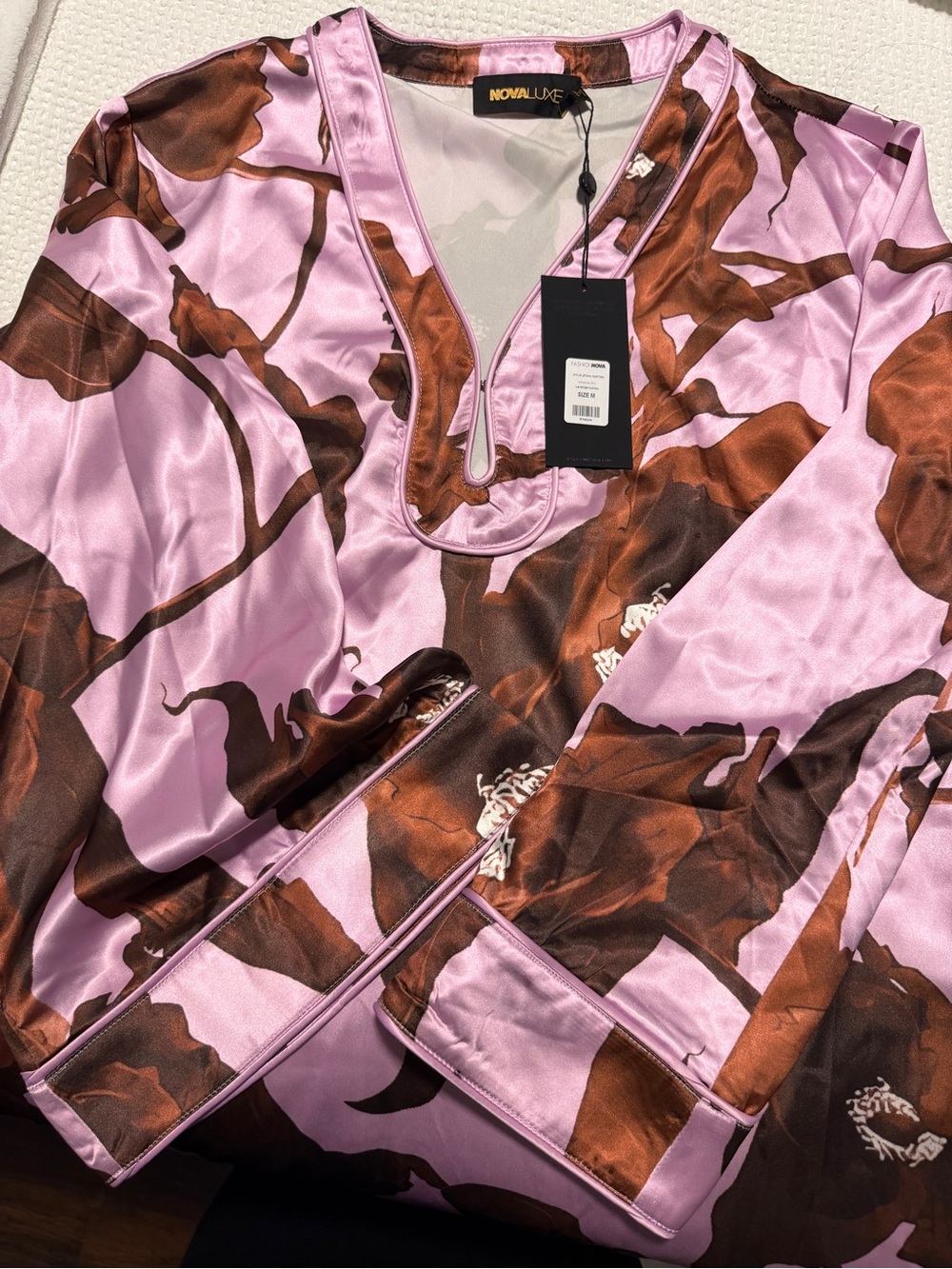 Fashion Nova Pink Maxi Dress with Brown Floral Print